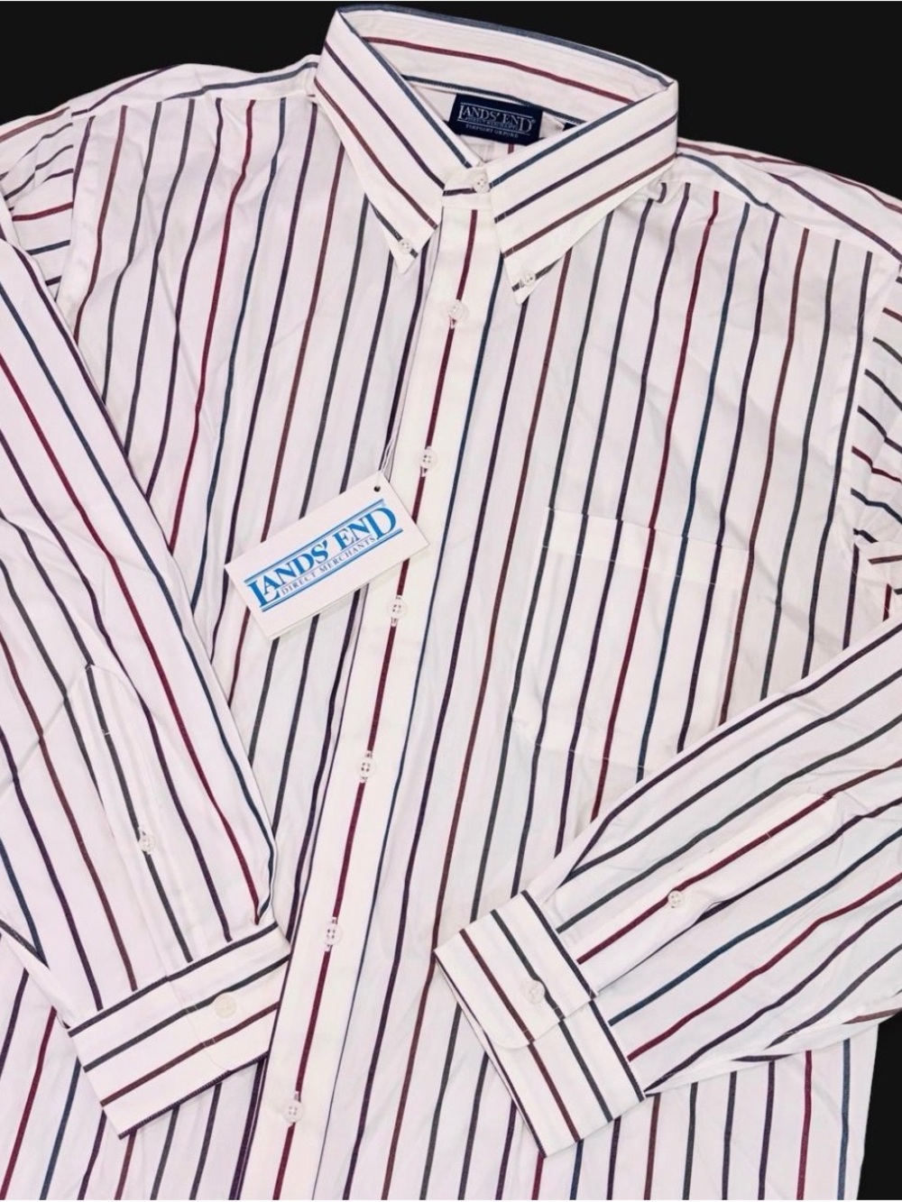 Vintage Lands’ End Pinpoint Oxford Button Down Shirt Mens XL Tall Stripes NWT
